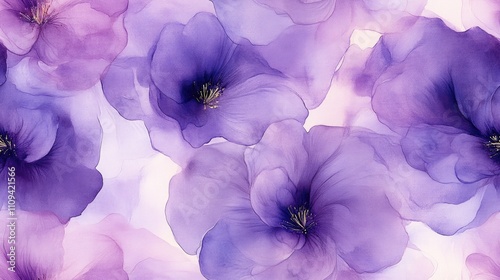 Fototapeta Naklejka Na Ścianę i Meble -  Seamless pattern of delicate watercolor flowers in shades of purple ideal for fabric design and nature themed decor