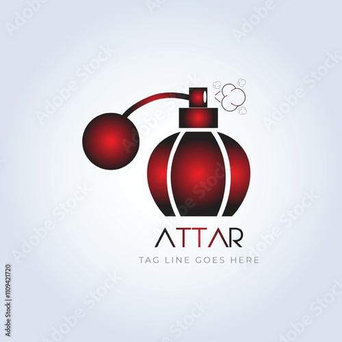 perfume logo, perfume shop, Luxury perfume, bottle, reddish color, elegant perfume, vintage, attar logo, creative logo, spray, silver background