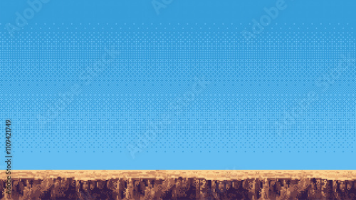 pixel art retro game level, 8 bit 2d video game background, pixel template. stones, grass and blue sky. Vector illustration