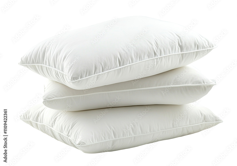 Stack of soft white pillows for comfortable sleep, isolated on transparent cutout background Stack of soft white pillows for comfortable sleep, isolated on transparent cutout background