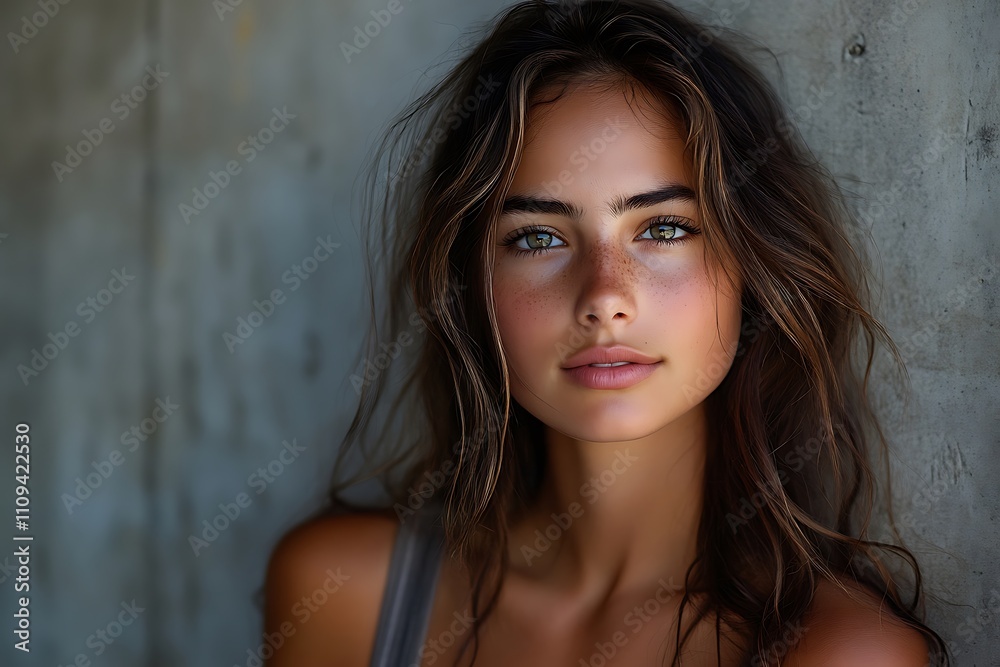 Sun-Kissed Brunette Girl Smooth Skin Dark Background Glow Sun-Kissed Brunette Girl Smooth Skin Dark Background Glow