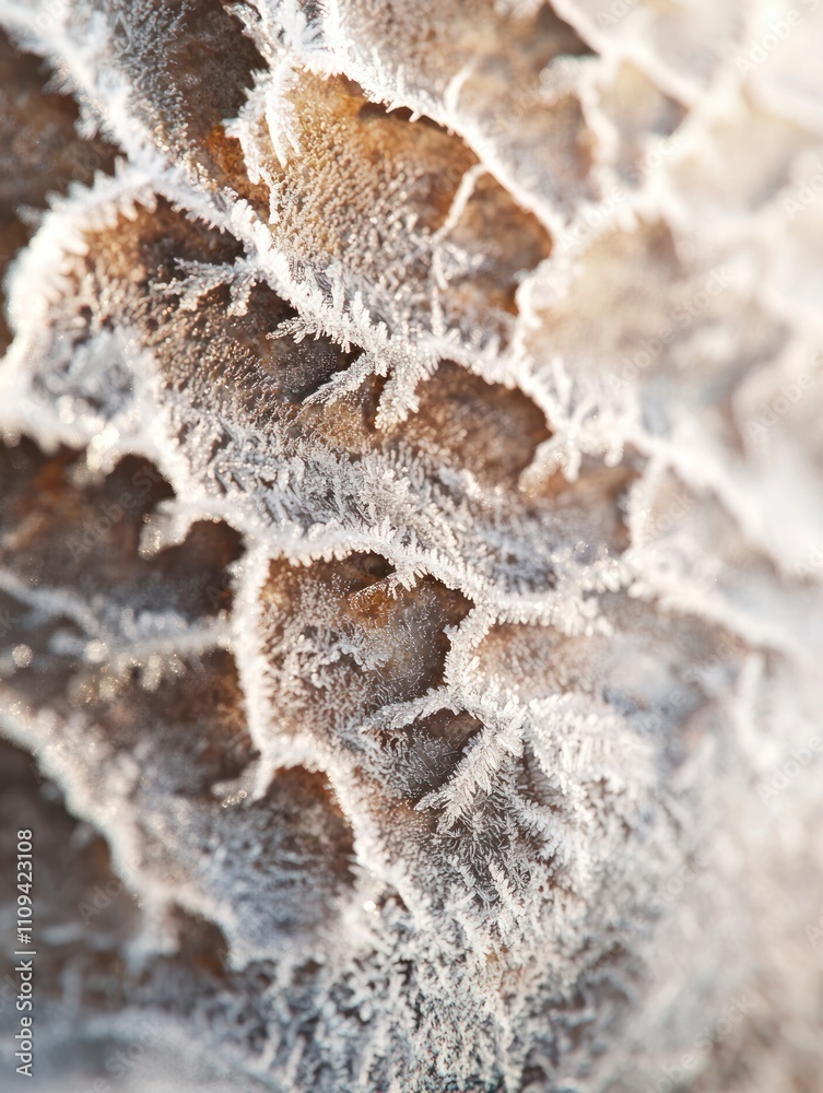 Close-up View of Frost Patterns on a Natural Surface Showcasing Intricate Ice Crystals and Unique Textures in Soft Morning Light Close-up View of Frost Patterns on a Natural Surface Showcasing Intricate Ice Crystals and Unique Textures in Soft Morning Light