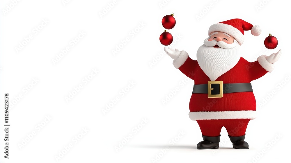3d santa in Christmas concepts. Cheerful Santa Claus juggling festive ornaments in a playful holiday scene. 3d santa in Christmas concepts. Cheerful Santa Claus juggling festive ornaments in a playful holiday scene.