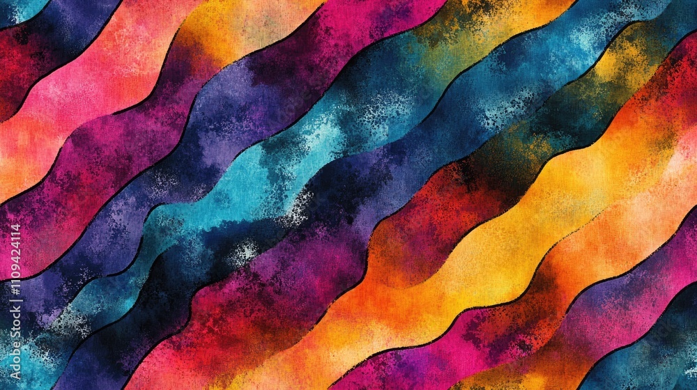 Abstract hand drawn wavy diagonal lines in a seamless pattern featuring vibrant tie dye batik ink stains perfect for fabric design and home decor Abstract hand drawn wavy diagonal lines in a seamless pattern featuring vibrant tie dye batik ink stains perfect for fabric design and home decor