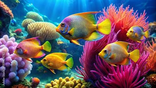 Vibrant Coral Reef with Colorful Tropical Fish