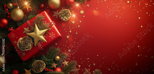 The decorations include a variety of ornaments, such as stars, pine cones