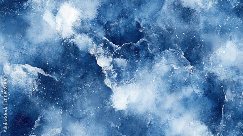 Obraz premium Seamless marine alcohol ink pattern featuring indigo blue marble texture and white watercolor accents for artistic designs