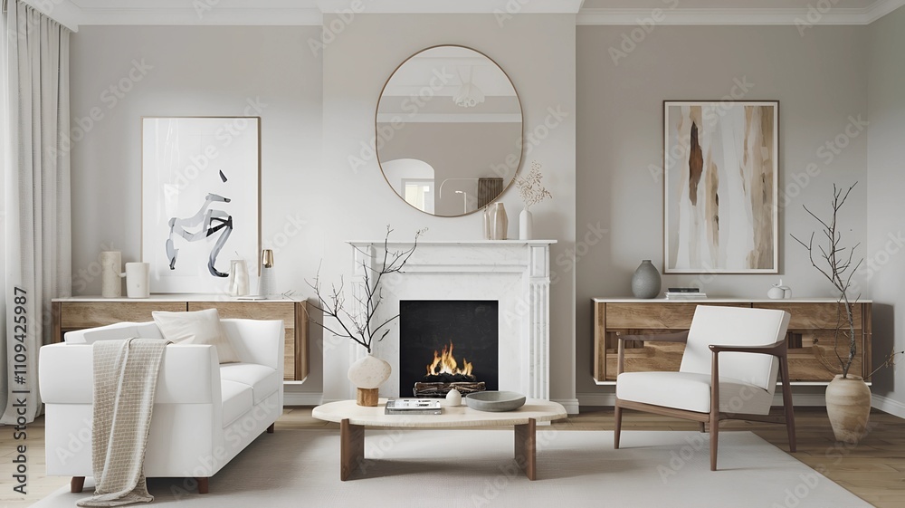 Fototapeta premium Scandinavian style home interior design of modern living room