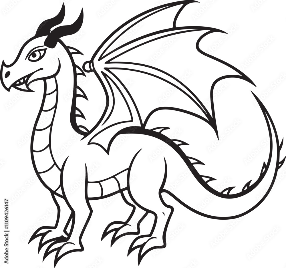 Fototapeta premium dragon outline silhouette vector art graphic resources silhourtte vector style, white background