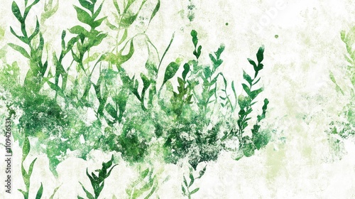 Wallpaper Mural Seamless pattern of vibrant underwater plants in green watercolor featuring sea fruit leaves and organic grunge texture on a white background Torontodigital.ca