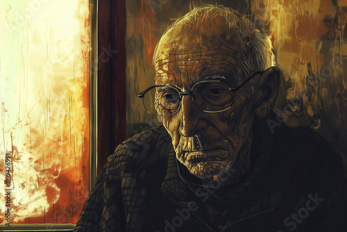 Sad old man. Depressed elderly man with Alzheimer's, dementia, memory loss, or loneliness. Concept of dementia and Alzheimer's.