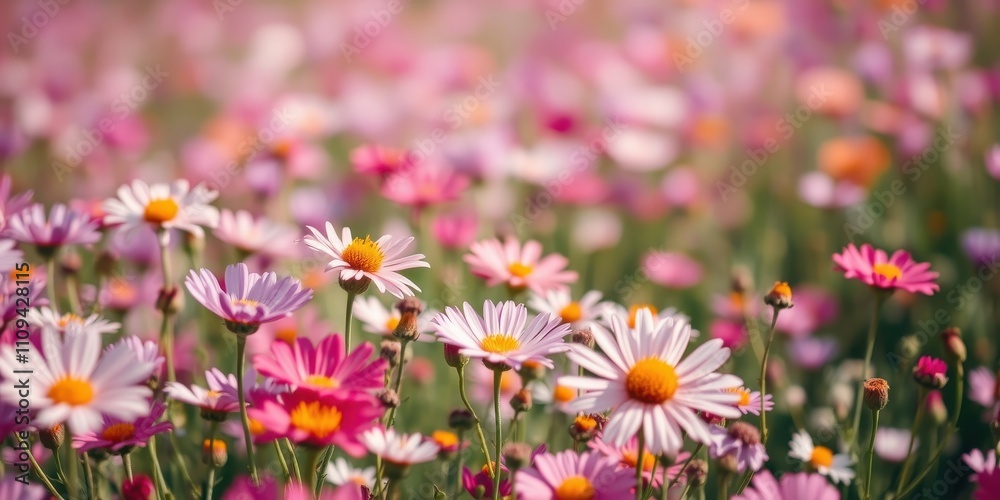 A field of delicate wildflowers bathed in warm sunlight, their soft pink petals creating a sea of gentle beauty A field of delicate wildflowers bathed in warm sunlight, their soft pink petals creating a sea of gentle beauty