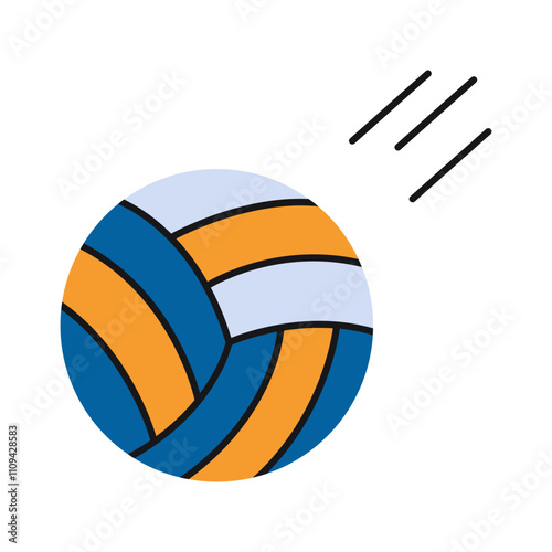 Flying volleyball ball. Vector illustration isolated on white background, hand drawn, flat design