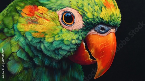 Detailed Close-Up of a Vibrant Parrot with Colorful Feathers photo