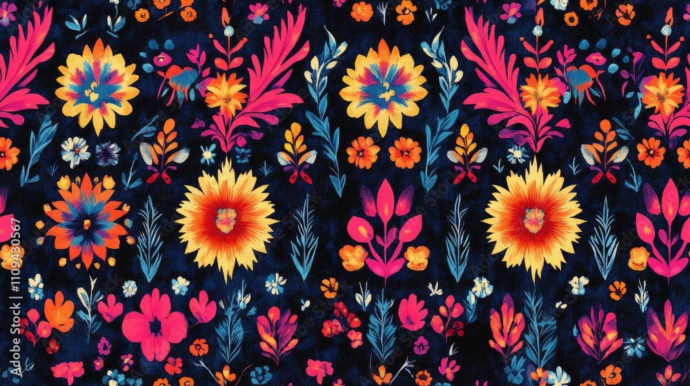 Seamless abstract floral ethnic pattern featuring geometric shapes and tie dye batik elements ideal for textile design Seamless abstract floral ethnic pattern featuring geometric shapes and tie dye batik elements ideal for textile design