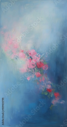 Abstract pink and red roses, an impressionist oil painting with loose brushwork