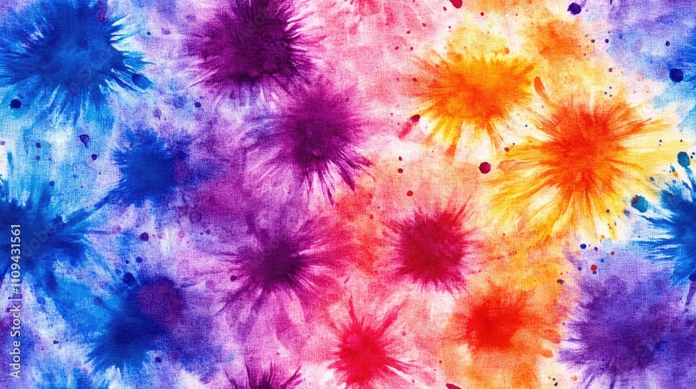 Obraz premium Vibrant seamless tie dye pattern with watercolor textures and artistic splatters ideal for fabric design and creative projects