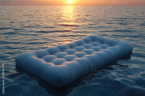Relaxing on an inflatable mattress drifting on calm, sparkling ocean waters, perfect for summer vacation