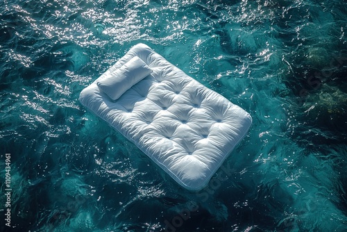 Relaxing on an inflatable mattress drifting on calm, sparkling ocean waters, perfect for summer vacation