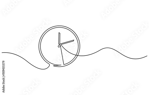 Continuous one line drawing clock icon with doodle hand drawn style. Alarm clock continuous one line drawing, Clock drawn symbol. One line art continuous icon