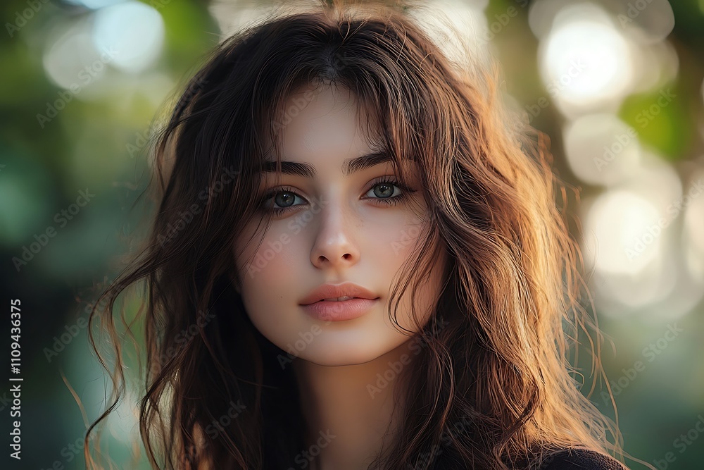 Naklejka premium Young Asian Model Candid Outdoor Portrait Elegant Shoulders, Blush Glow