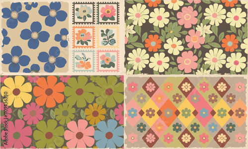 Set of seamless floral patterns playful Victor illustration, easily editable