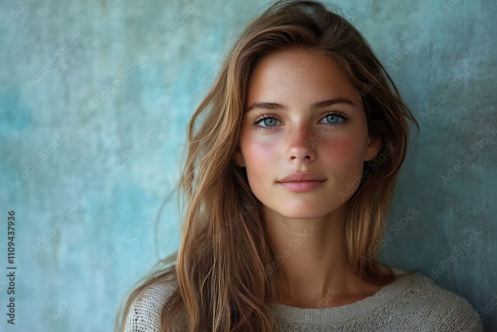 Young Asian Woman Peaceful Calm Expression Loose Waves Freckles Natural Beauty Young Asian Woman Peaceful Calm Expression Loose Waves Freckles Natural Beauty