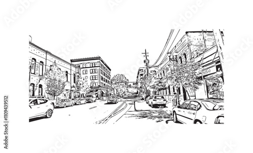 Print Building view with landmark of Vancouver is the city in USA. Hand drawn sketch illustration in vector. photo