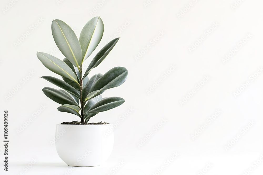 Green plant in white planter on light background Green plant in white planter on light background