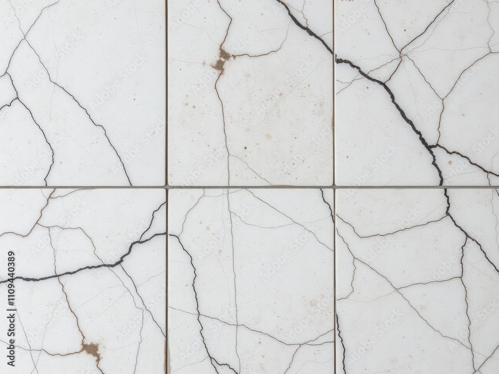 Obraz premium Marble tile with multiple scratches, cracks, and stains creating a distressed and weathered look, texture