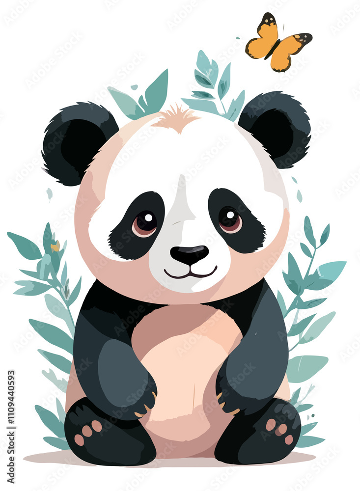 Panda Vector Painting Adorable Fun Animal Playing With Butterfly Panda Vector Painting Adorable Fun Animal Playing With Butterfly