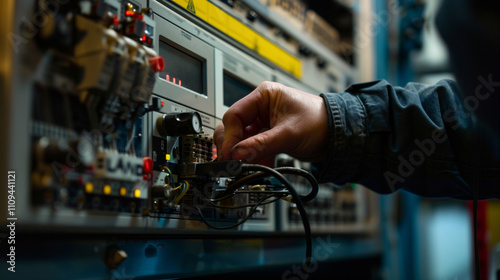 Elevator mechanic performing routine maintenance on an elevator control panel