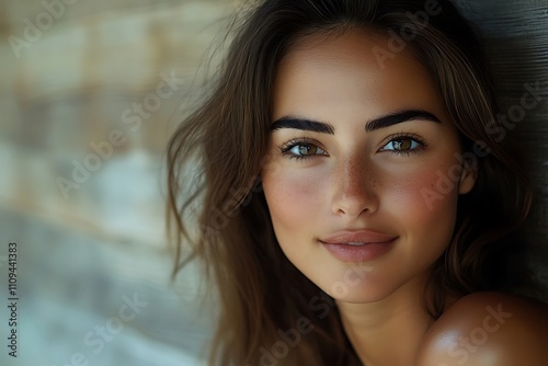 Young Brunette Woman Close-up Soft Warm Smile