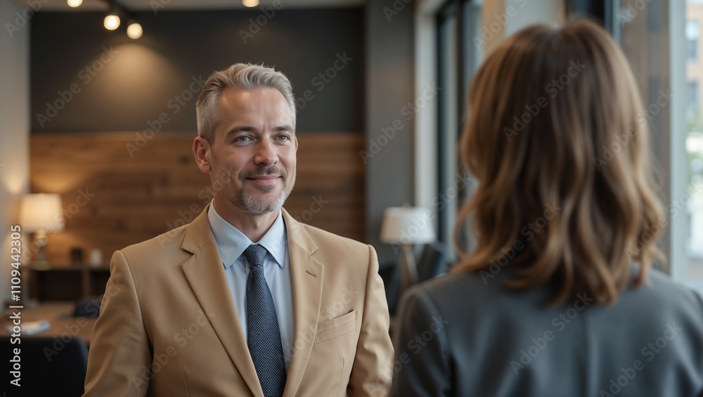 Business consultant meeting with client in office Business consultant meeting with client in office