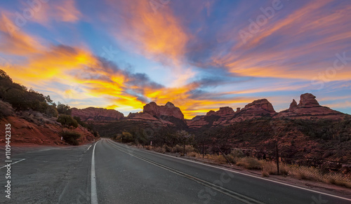 Highway 89 Leading Into Oak Creek Canyon In Sedona At Sunrise Time Fall 2024 
