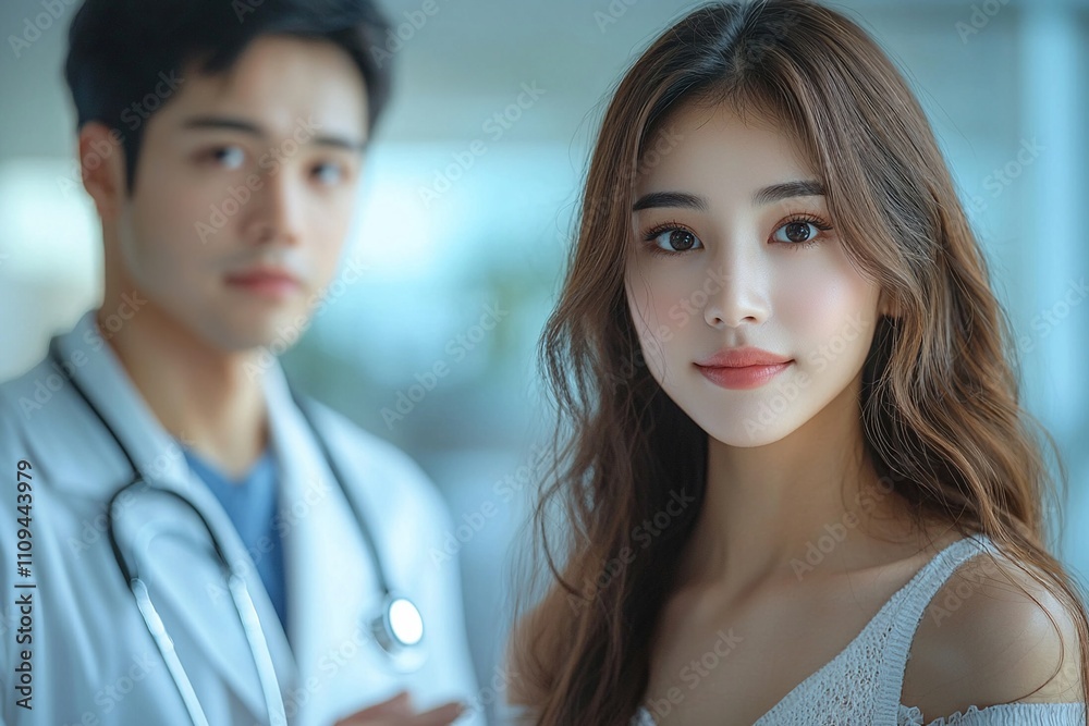 A woman sitting in a medical consultation room, waiting for her heart and lung examination