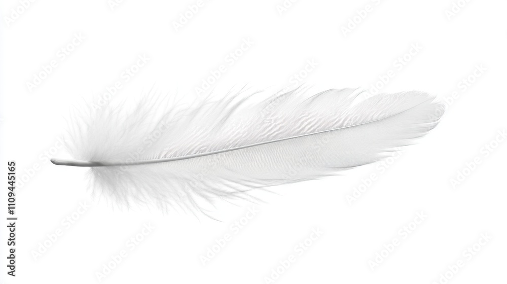 Fototapeta premium Soft White Feather Isolated on a Bright Background for Design Use