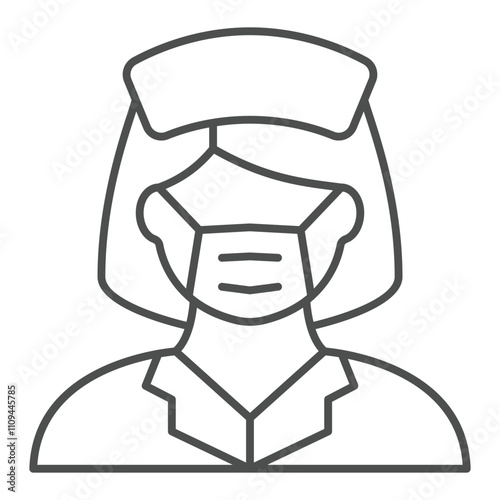 Nurse woman with mask concept. Vector graphics. hygiene and virus prevention concept. Vector graphics. Paramedic woman avatar sign on white background, outline style icon for mobile or web design.