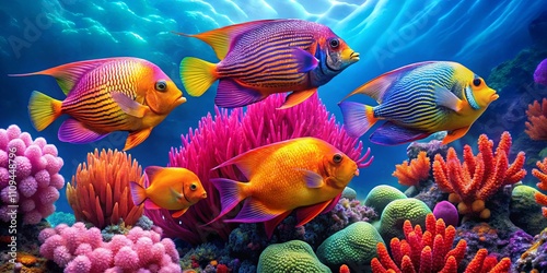 Colorful Coral Reef with Tropical Fish Swimming