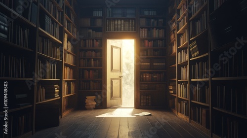 A Doorway to Knowledge:  A mystical library scene with a bright light emanating from an open door, symbolizing the endless possibilities of learning and discovery.