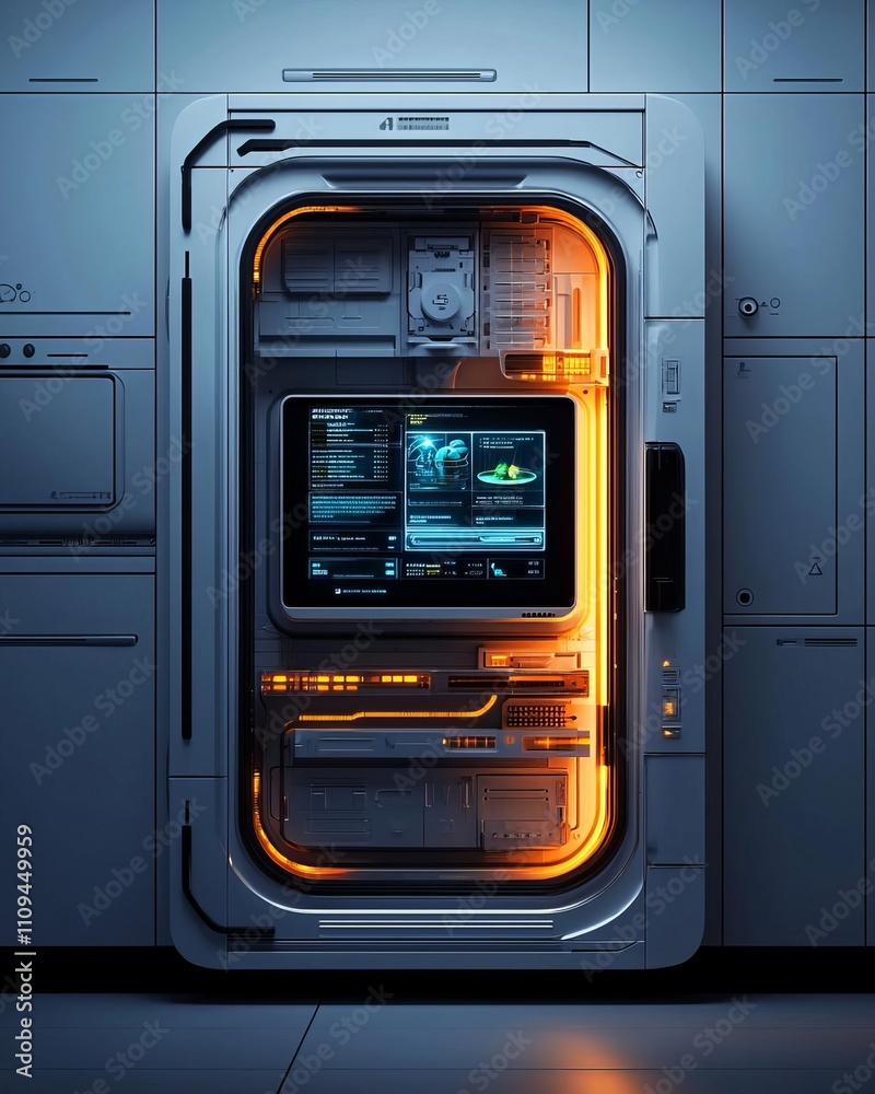 Fototapeta premium Futuristic technology interface with glowing elements in a high-tech environment.