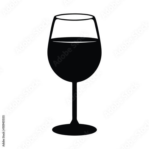 A wine glass is shown with a full glass of wine in it. The wine glass is tall and slender with a stem