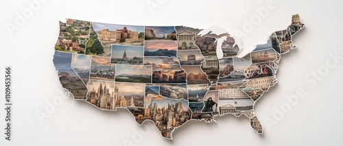 Contemporary United States Map Collage with Diverse Imagery on Textured Background - Artistic Travel Concept