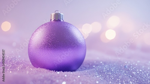 Beautiful Purple Christmas Ornament on Soft Snowy Background