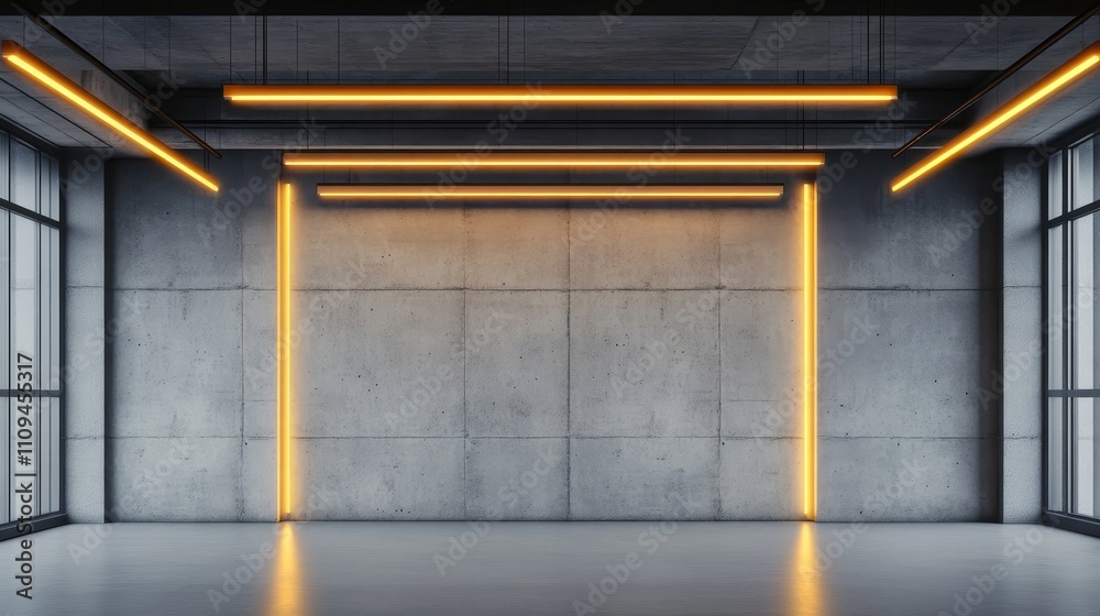 A large empty room with a yellow wall and a white ceiling A large empty room with a yellow wall and a white ceiling