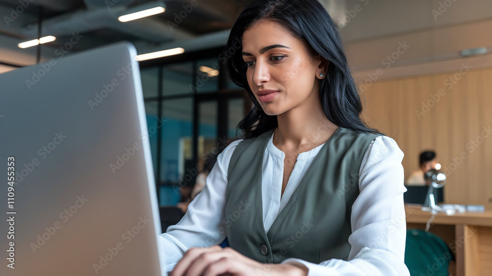 a 30s middle eastern Indian woman working on a laptop a 30s middle eastern Indian woman working on a laptop