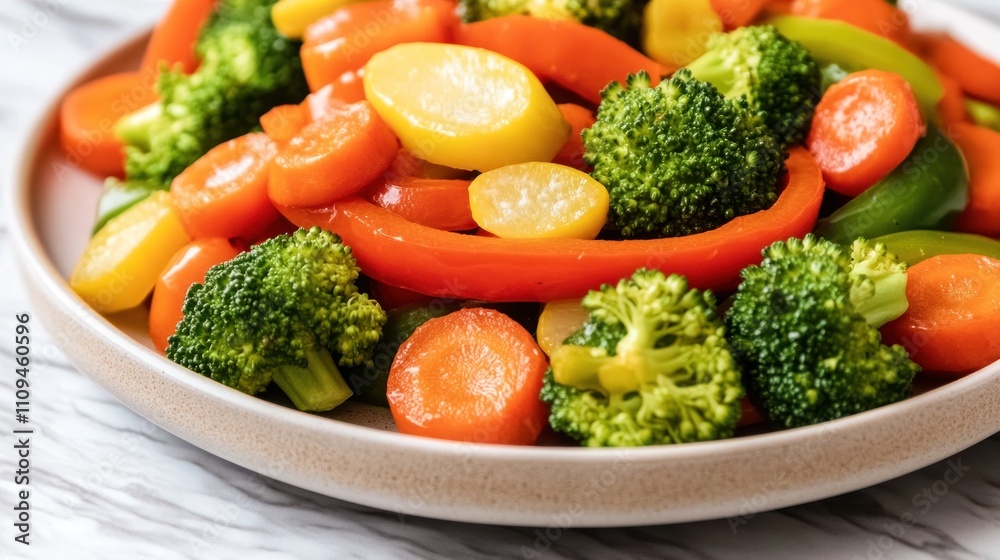 A colorful plate of mixed vegetables, showcasing healthy eating and vibrant colors. A colorful plate of mixed vegetables, showcasing healthy eating and vibrant colors.