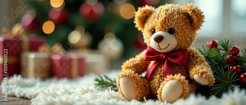 Vintage Toy Drive Teddy Bear Card AI Photo, Warm Holiday Cheer