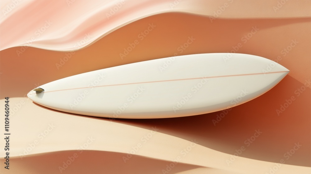 Minimalist Surfboard Resting on Soft Abstract Wave Background Minimalist Surfboard Resting on Soft Abstract Wave Background
