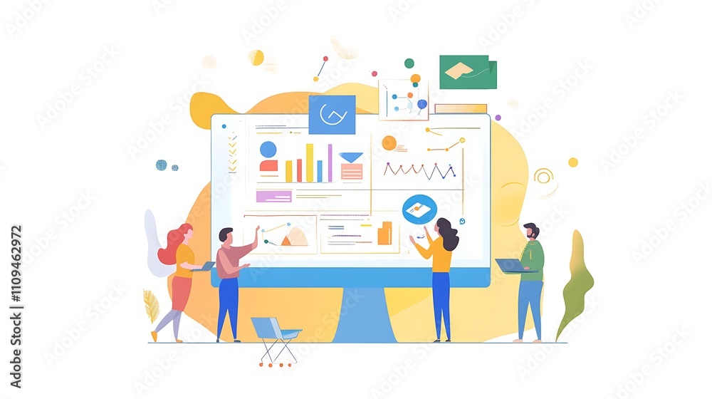 A business team working on a project in a stylish office space A business team working on a project in a stylish office space